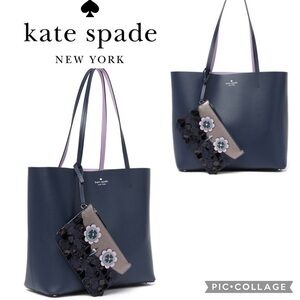 SALE💥💥KATE SPADE ZIBBI LEATHER TOTE‎ WITH WRISTLET MEDIUM SHOULDER BAG IN NAVY